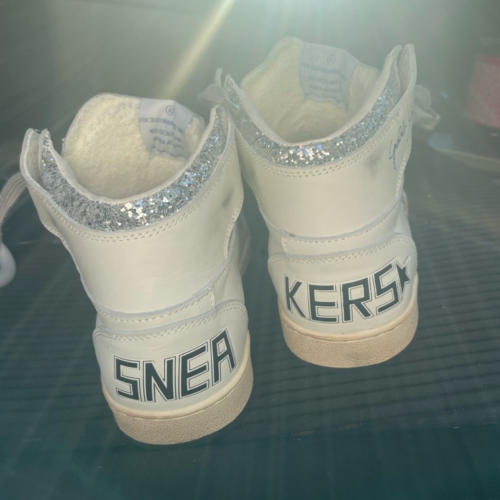 Golden Goose White High-Top Sneakers with Silver Glitter Star Accent - Picture 2 of 4